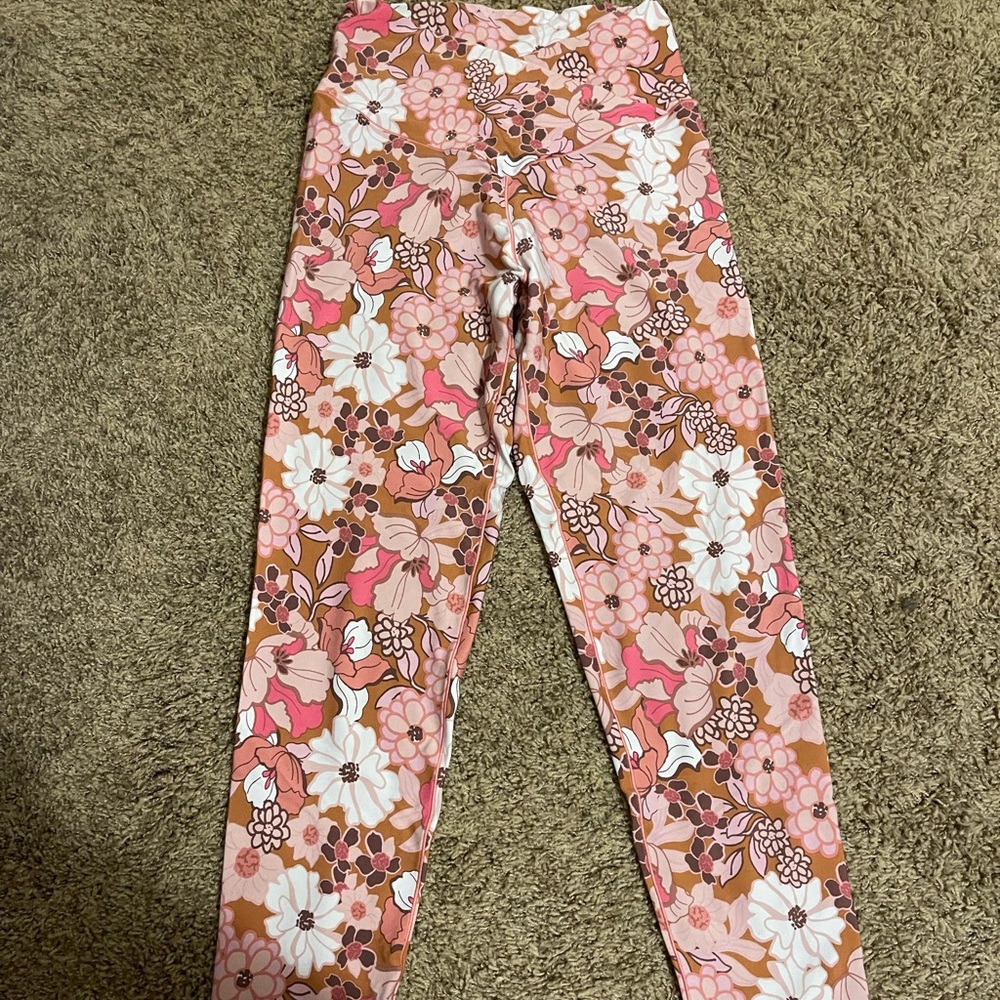 Pink floral high waisted cross over leggings